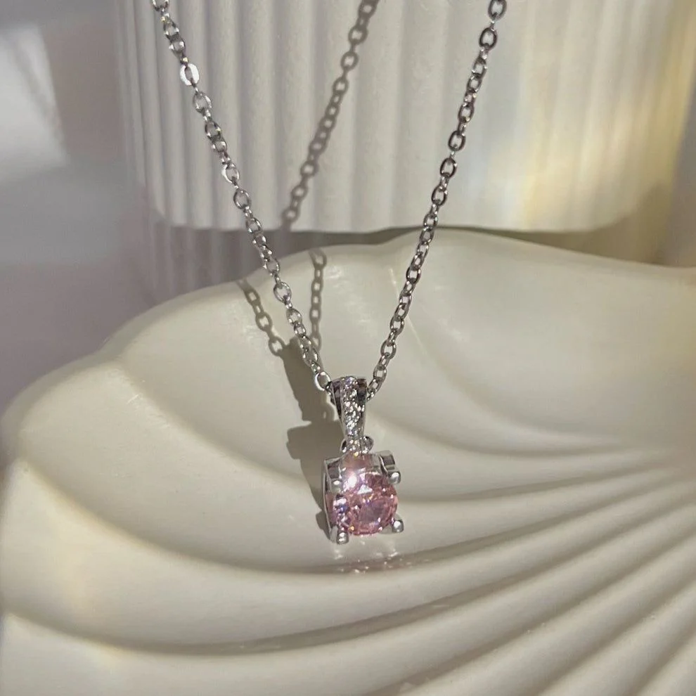 Amelia Solitaire Necklace- pink - Image 2