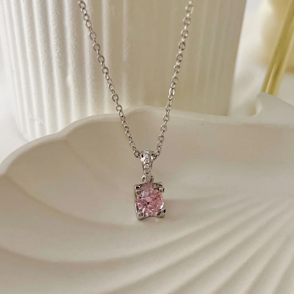 Amelia Solitaire Necklace- pink - Image 3