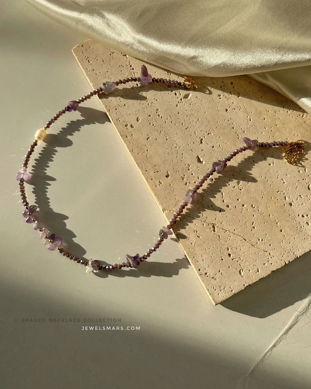 Amethyst Beaded Stainless Steel Necklace - Image 2