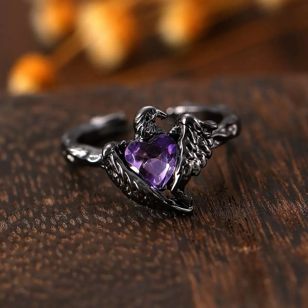 Amethyst Raven Ring