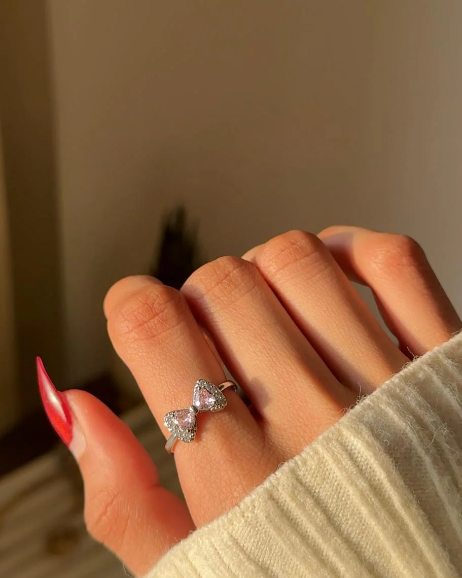 Angela Powder-Pink Bow Ring - Image 2