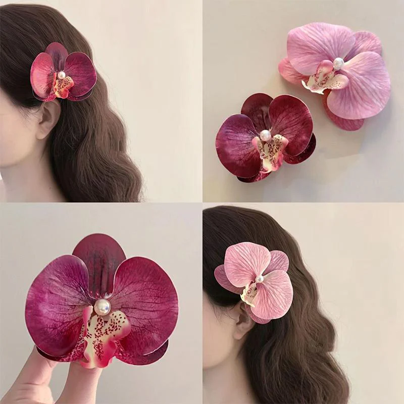 Beach hues Orchid hairpin- deep red - Image 2