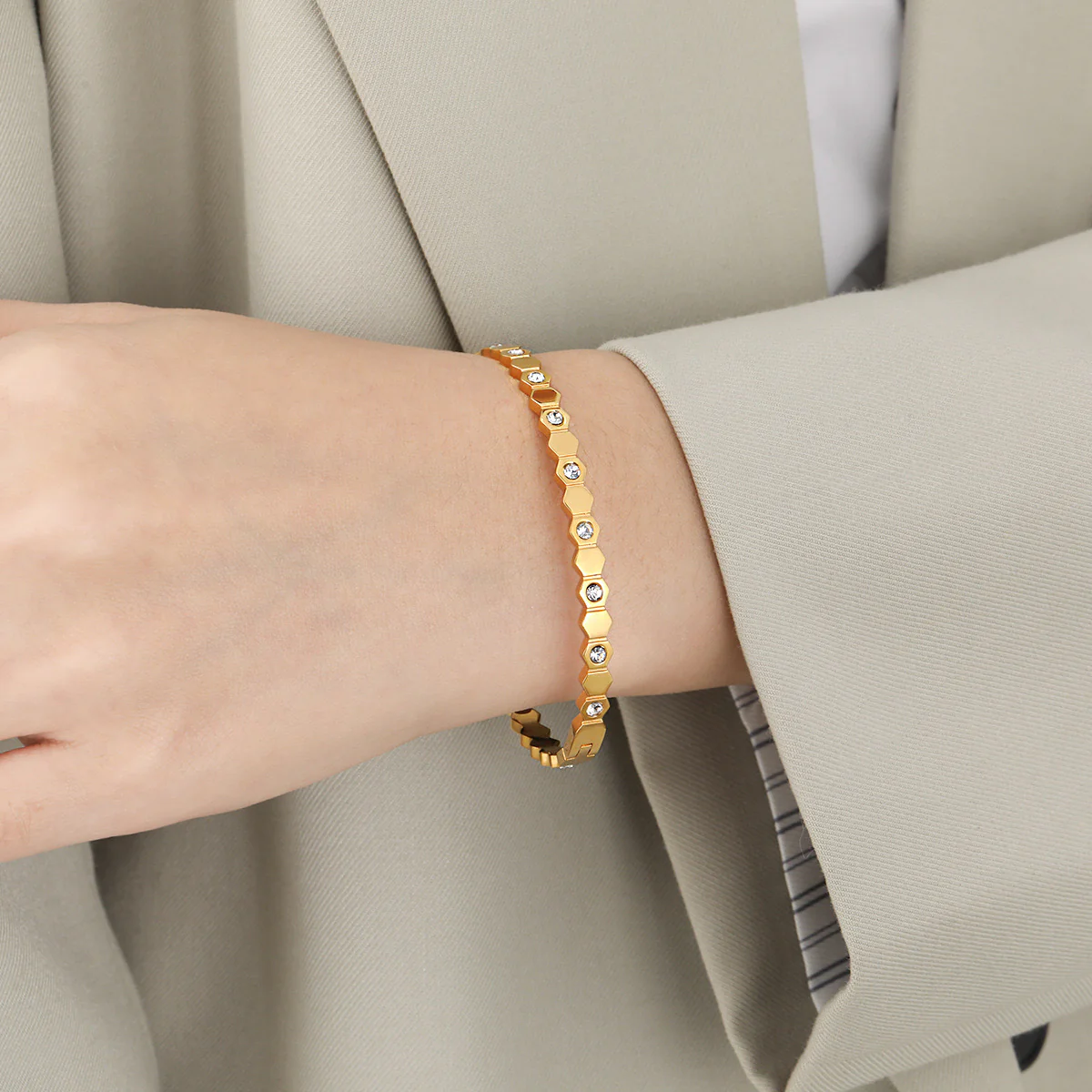 Bejewelled Geometric Gold Bracelet - Image 3