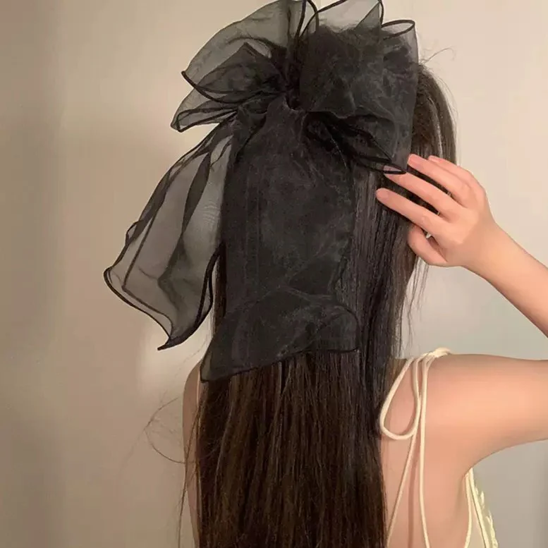 Black Angel Big Hair Bow - Image 3