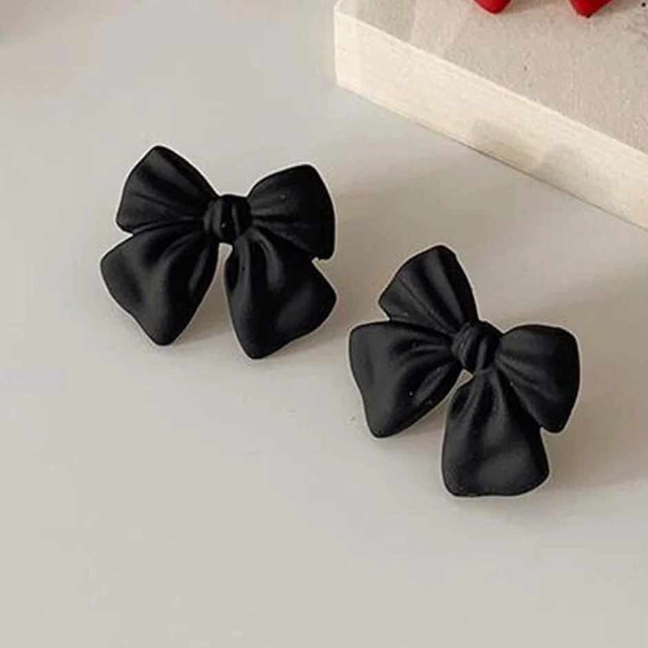 Black Bow Korean Earrings - Image 3