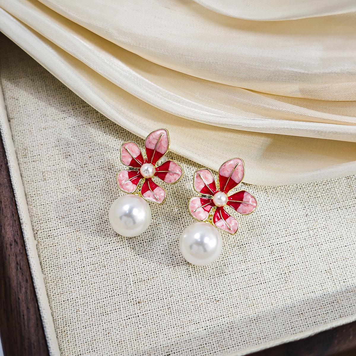 Bloom Flower Earrings- pink red - Image 2
