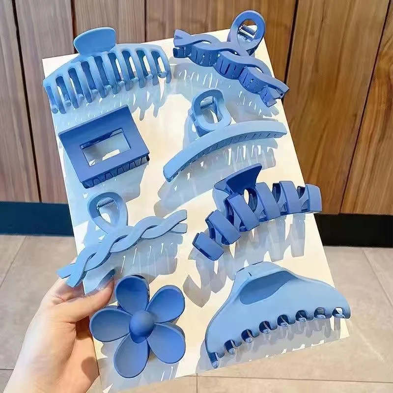 Blue Delulu Claw Clip Combo of 8