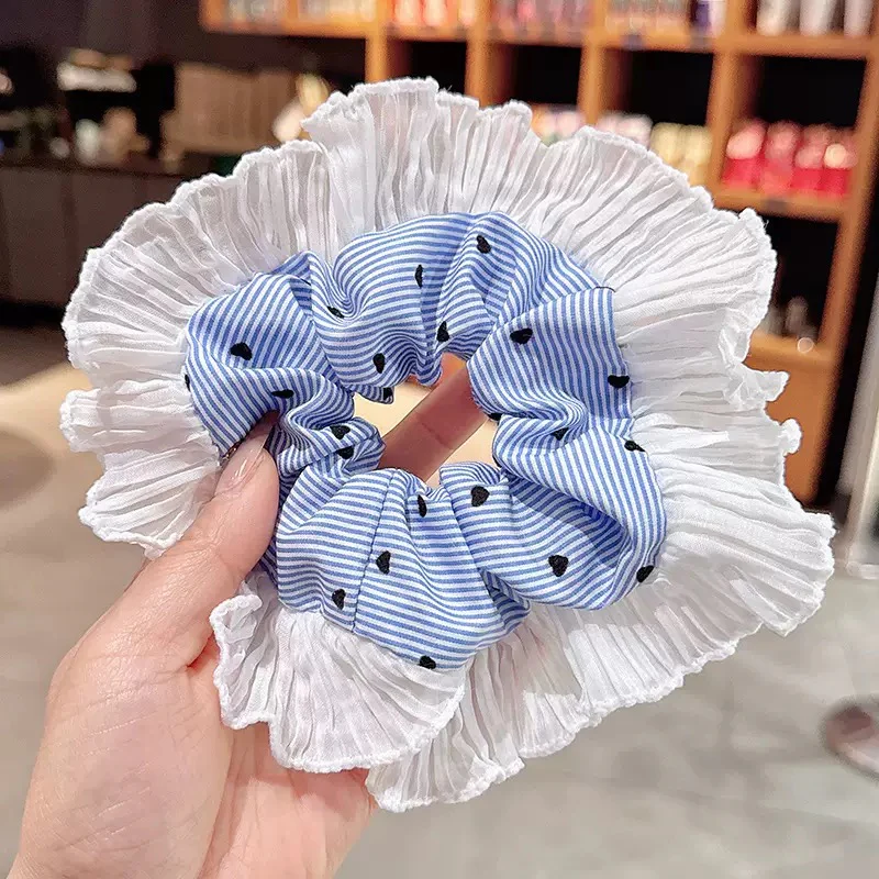 Blue Stripey Ruffle Scrunchie - Image 2