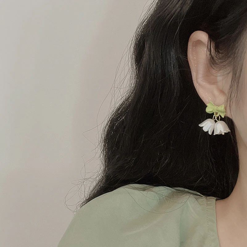 Bow Flower Drop Earrings - Image 2