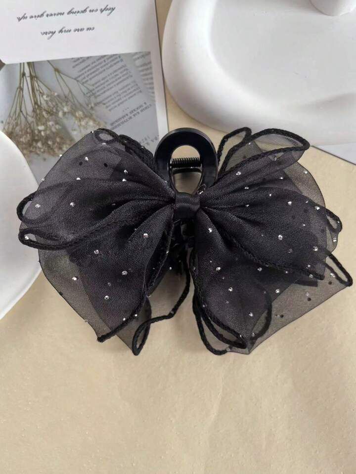 Bowknot Mesh Net Claw clutcher- black - Image 4
