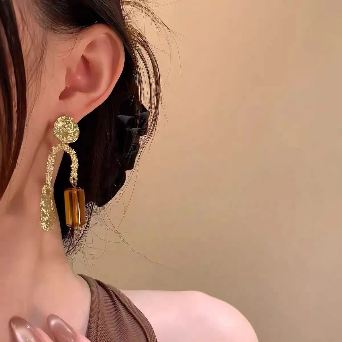 Bronzed Glam Dangling Earrings - Image 2