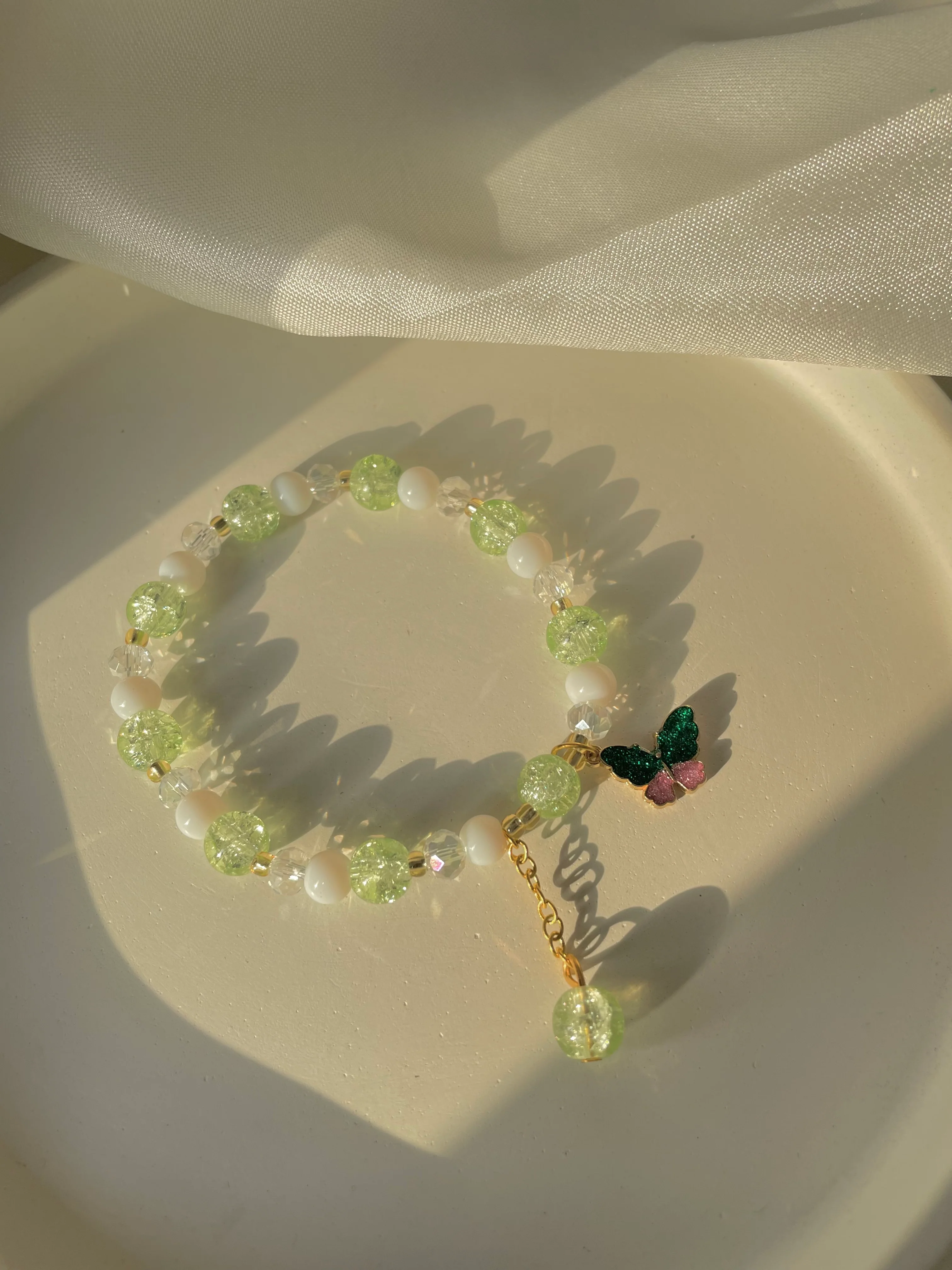Butterfly in the paradise bracelet- white & Green - Image 2