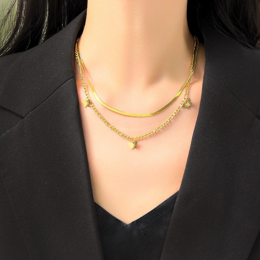 Butterfly Layered Necklace - stainless steel - Image 4