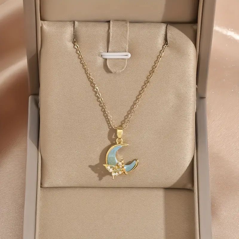 Butterfly on the moon Necklace - blue - Image 3