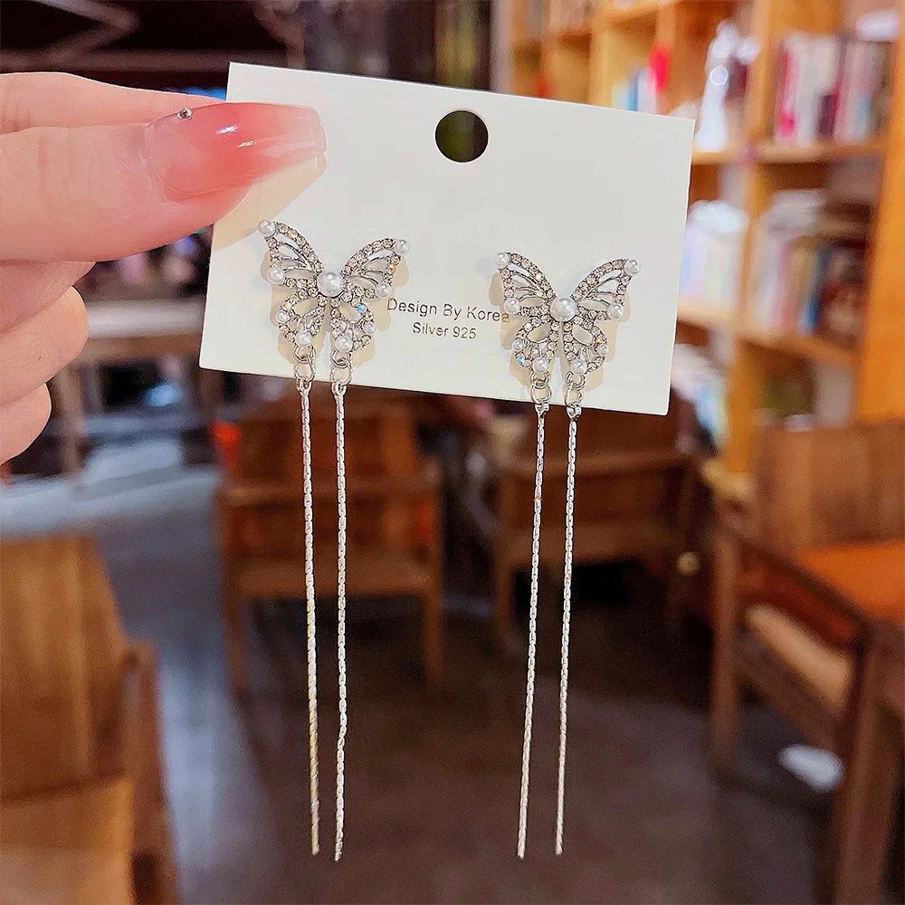 Butterfly Tassel Drop Earrings - Image 3