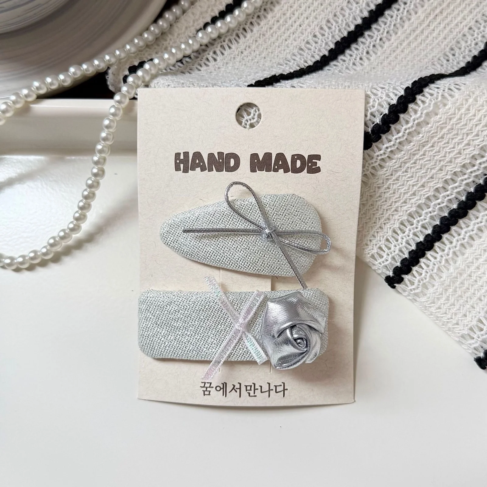 Cassie Silver Bow Hair Clips