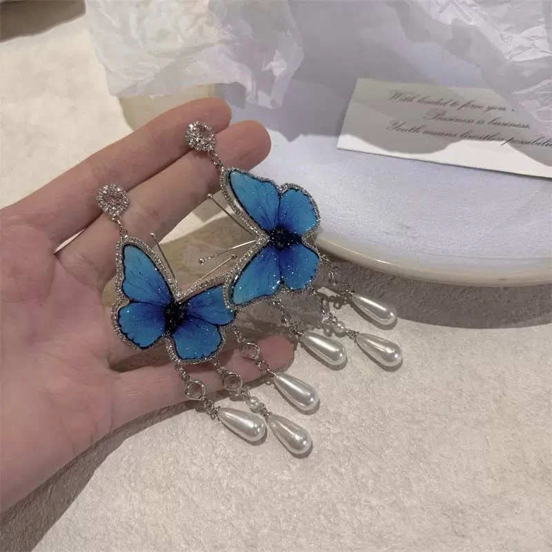 Cerulean Morpho Chandelier Earrings - Image 2