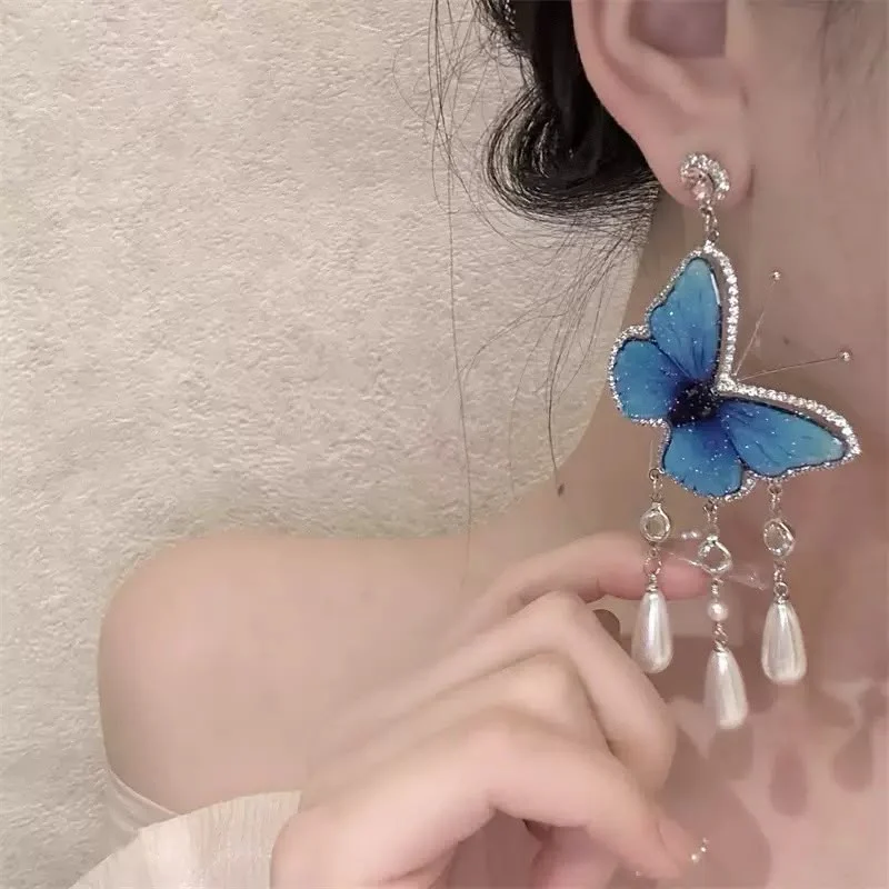 Cerulean Morpho Chandelier Earrings - Image 3