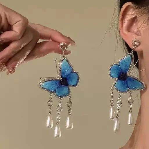 Cerulean Morpho Chandelier Earrings - Image 4