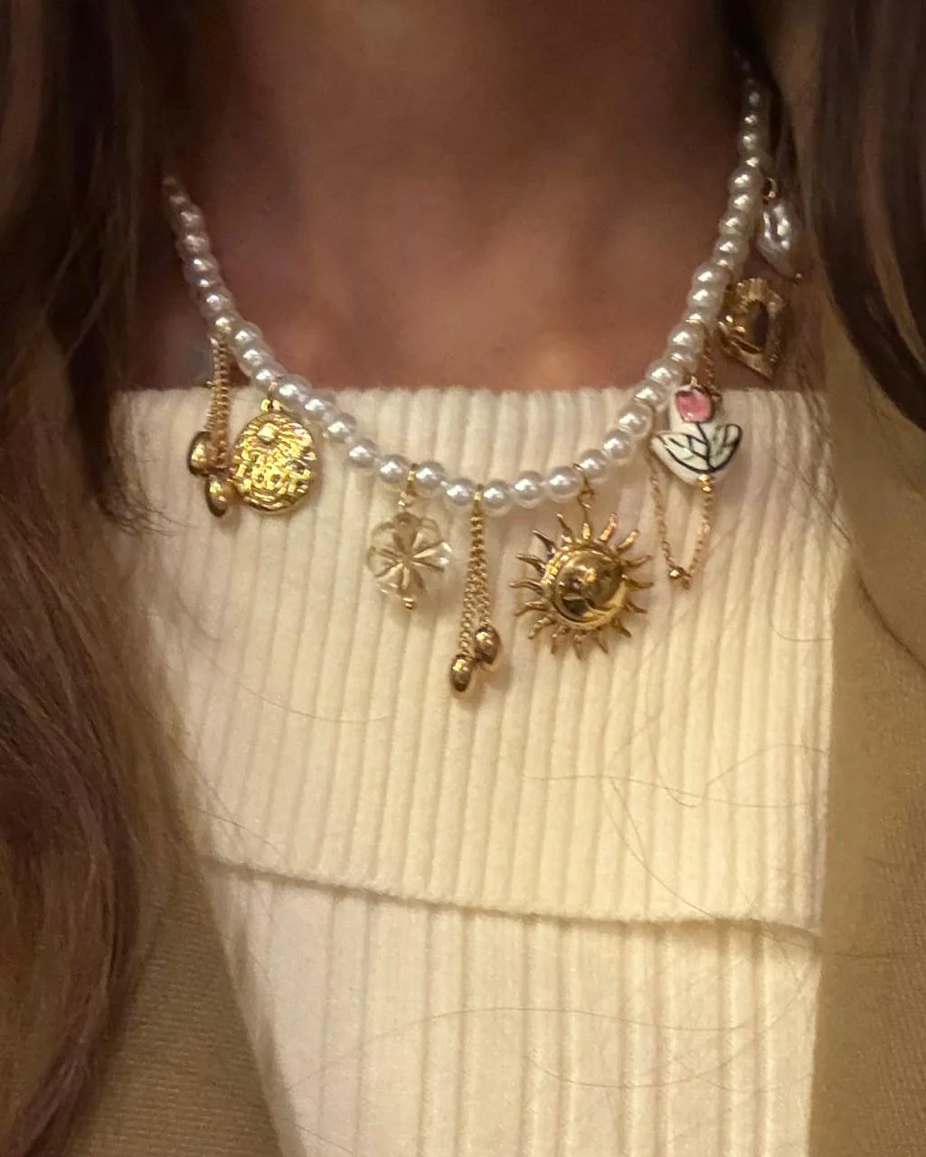 Chunky Charmstring Pearl Necklace