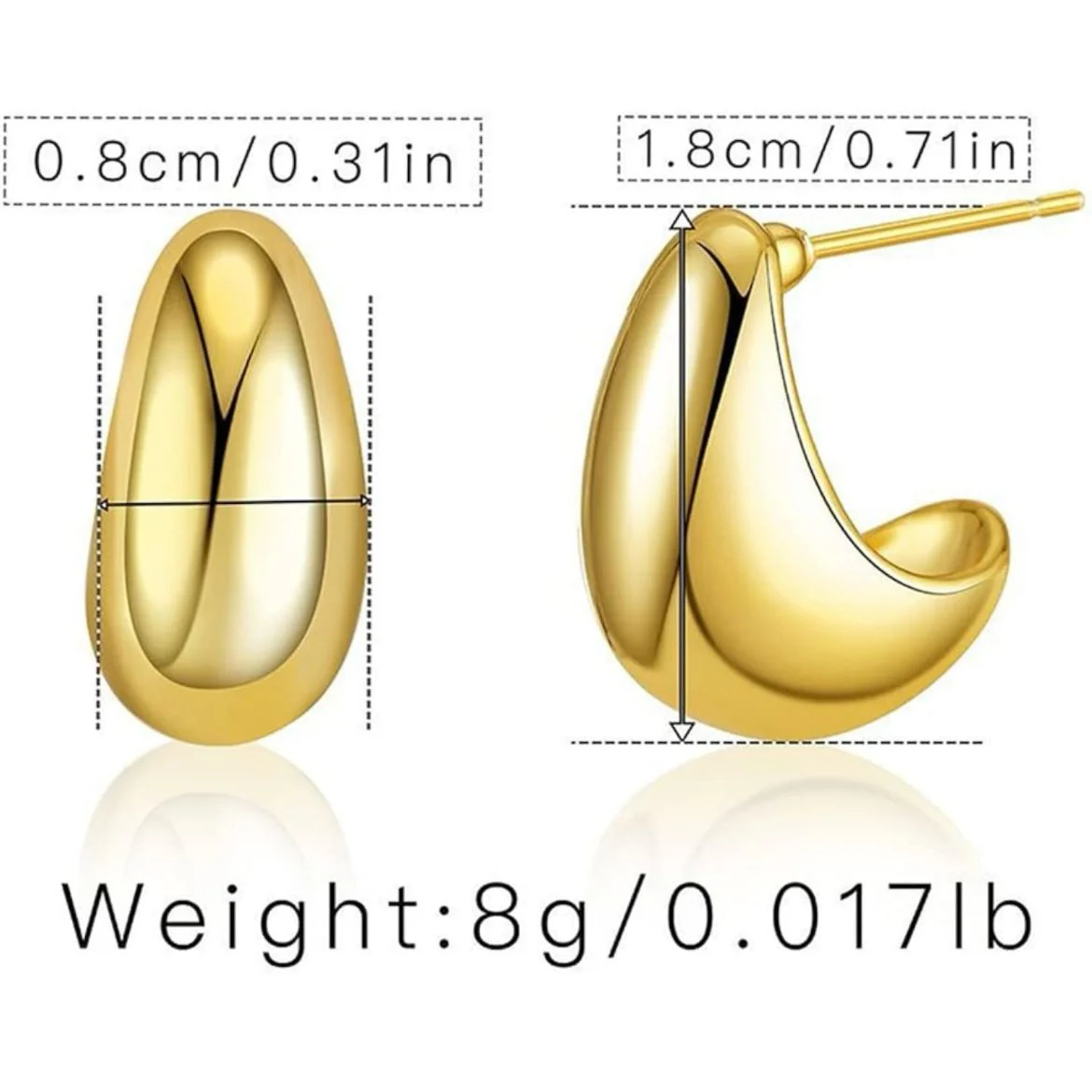 Chunky Gold Waterdrop Stud Earrings - Image 2