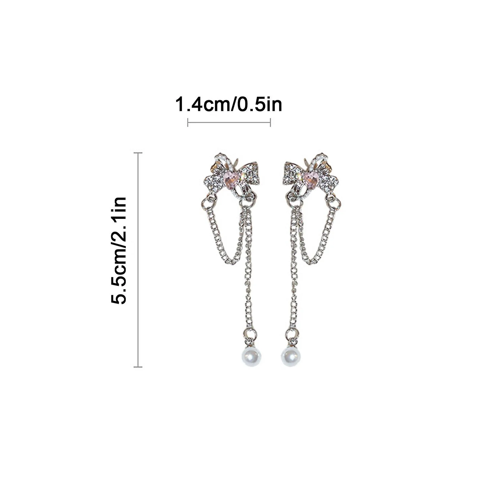 Bow with Heart Tassel Drop Earrings - Image 5