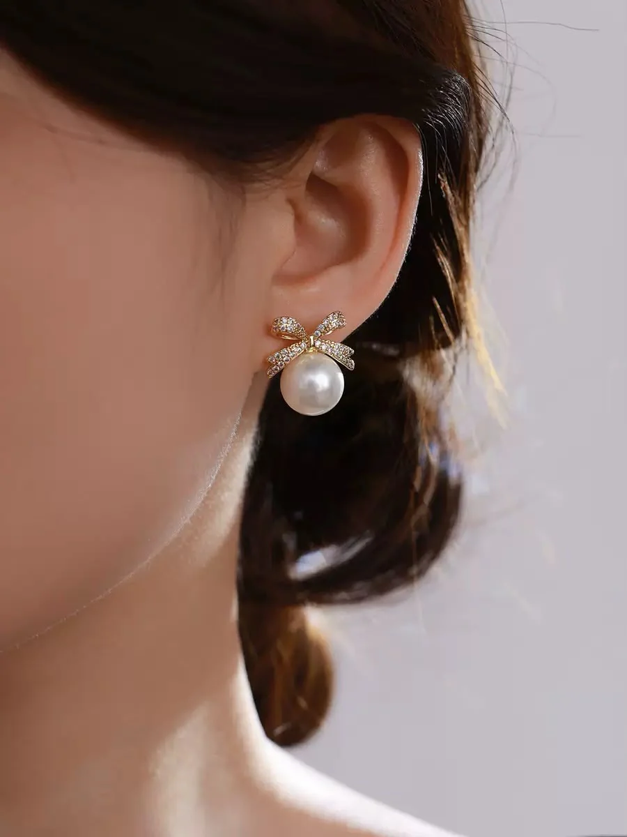 Coquette Charm Bow Pearl Studs - Image 2