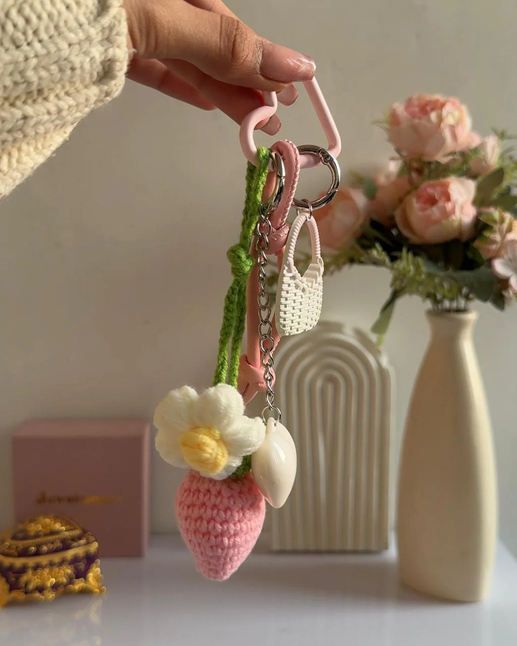 Cottage Girly Strawberry Bag Charm (crochet) - Image 3