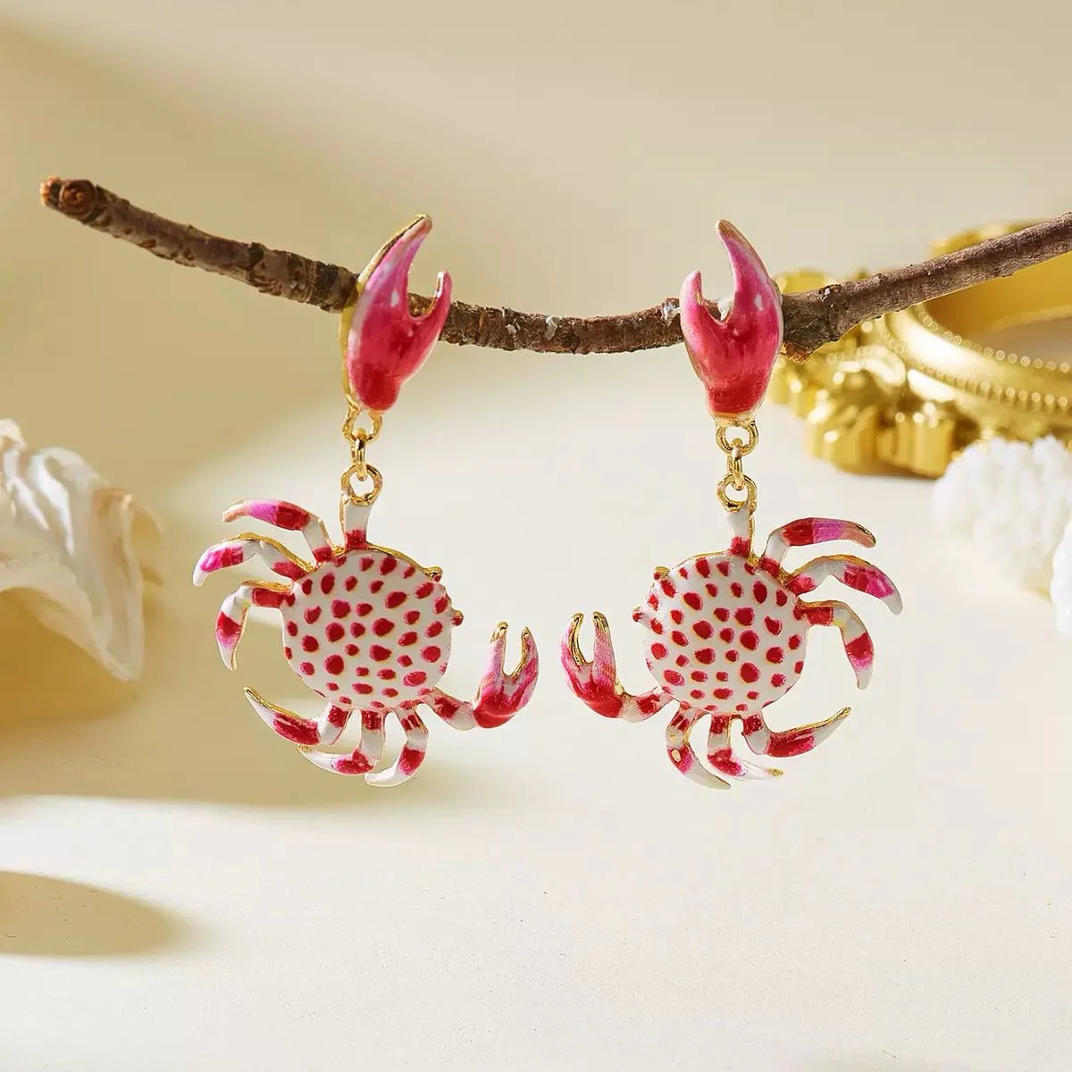 Crimson Coastal Crab Earrings - Image 3