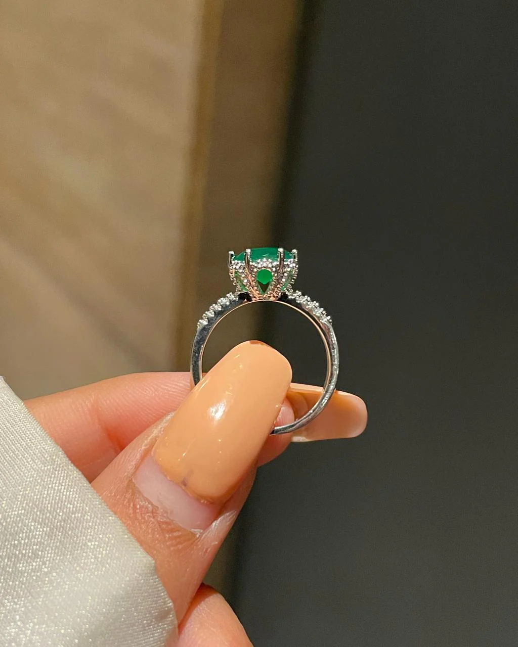 Crown Solitaire Ring- green - Image 3