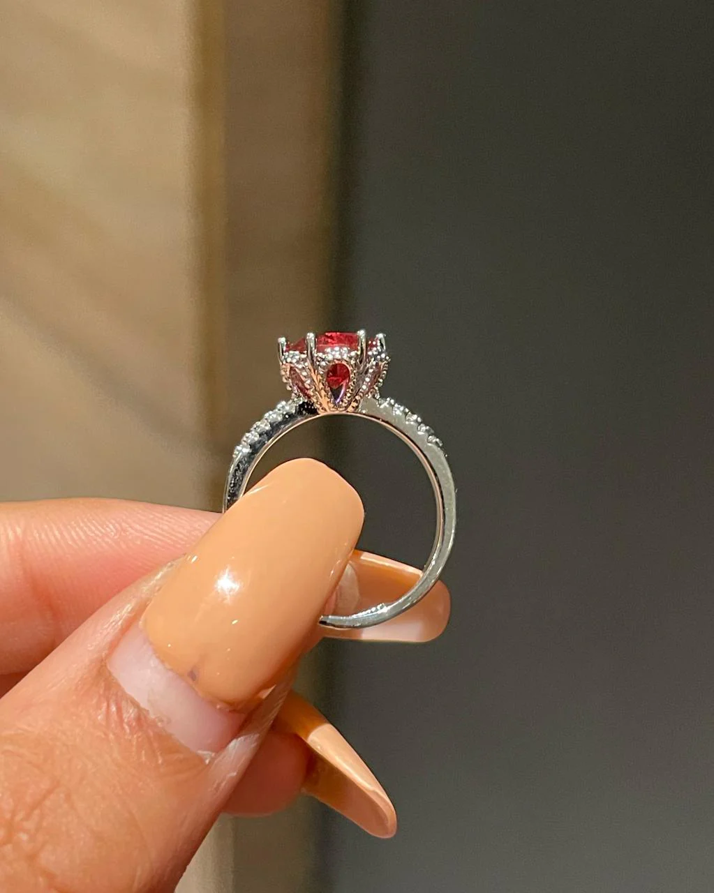 Crown Solitaire Ring- red - Image 3