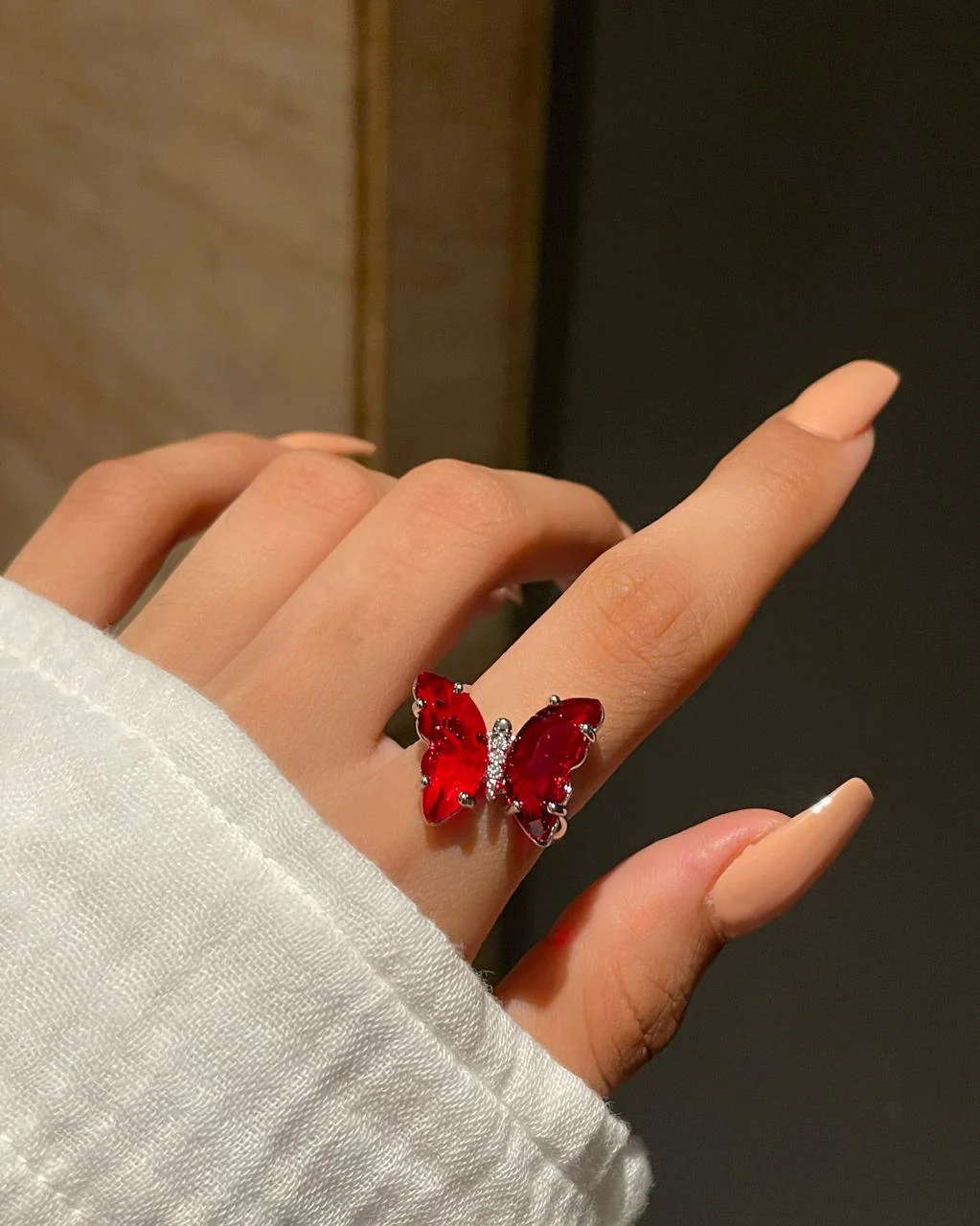 Crystal Butterfly Ring- red
