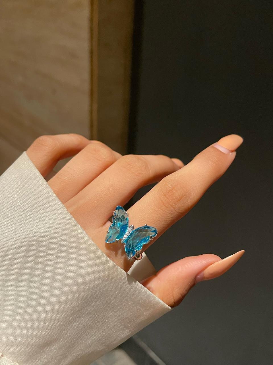 Crystal Butterfly Ring- teal blue - Image 2