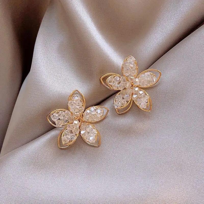 Crystal Floral Stud Earrings - Image 2