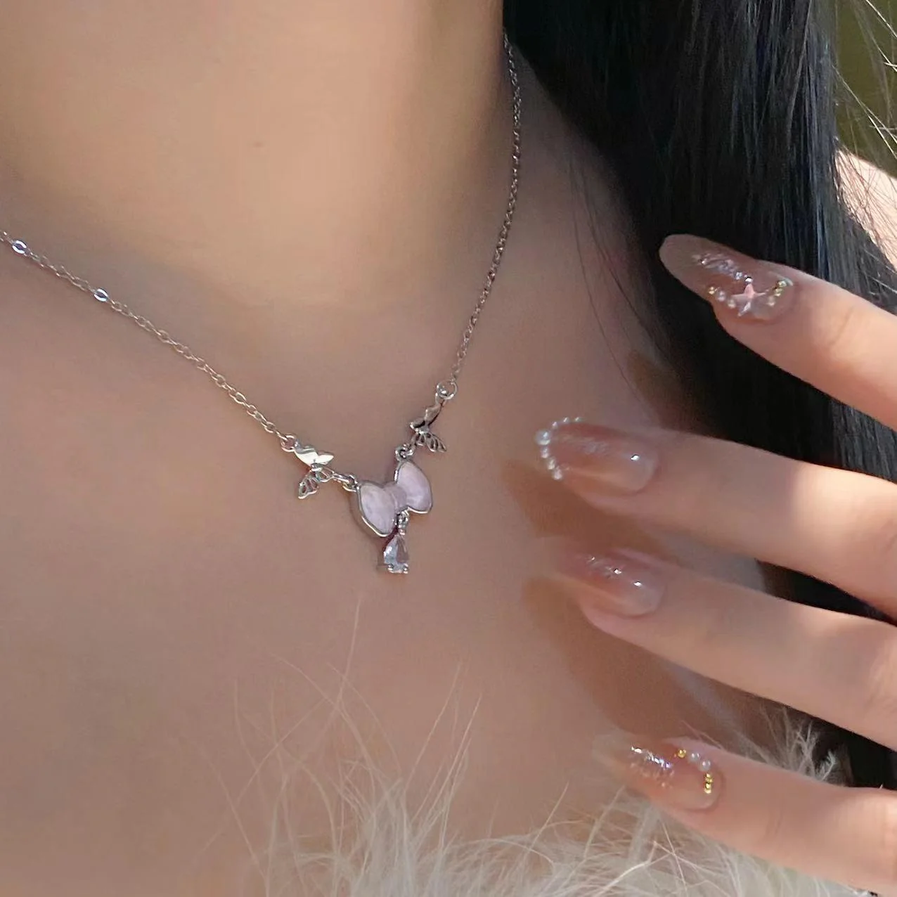 Cute Bow with Butterflies Necklace - Image 2