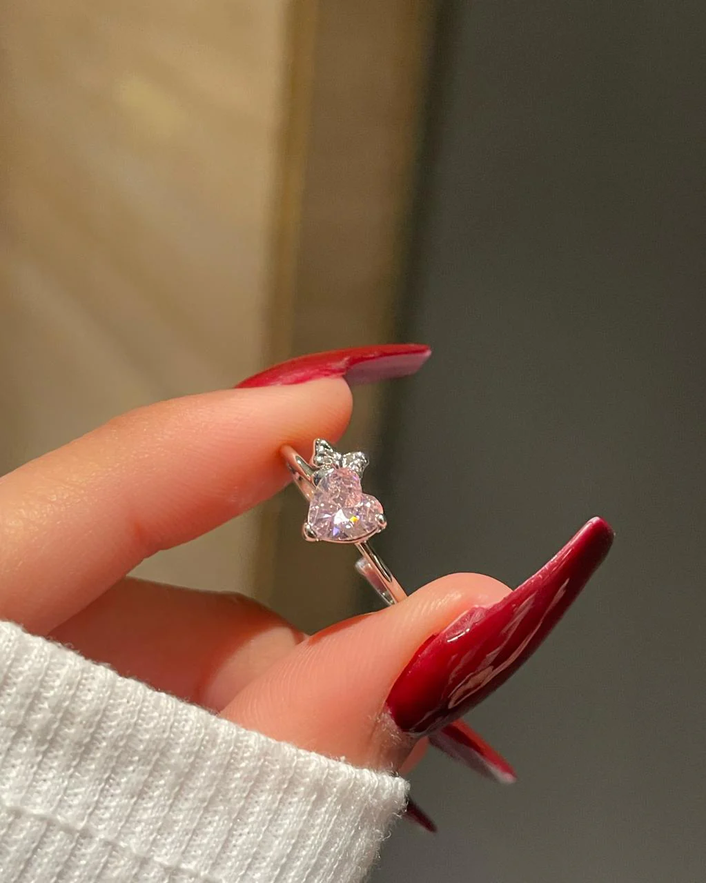 Cute Heart Bow Ring- pink