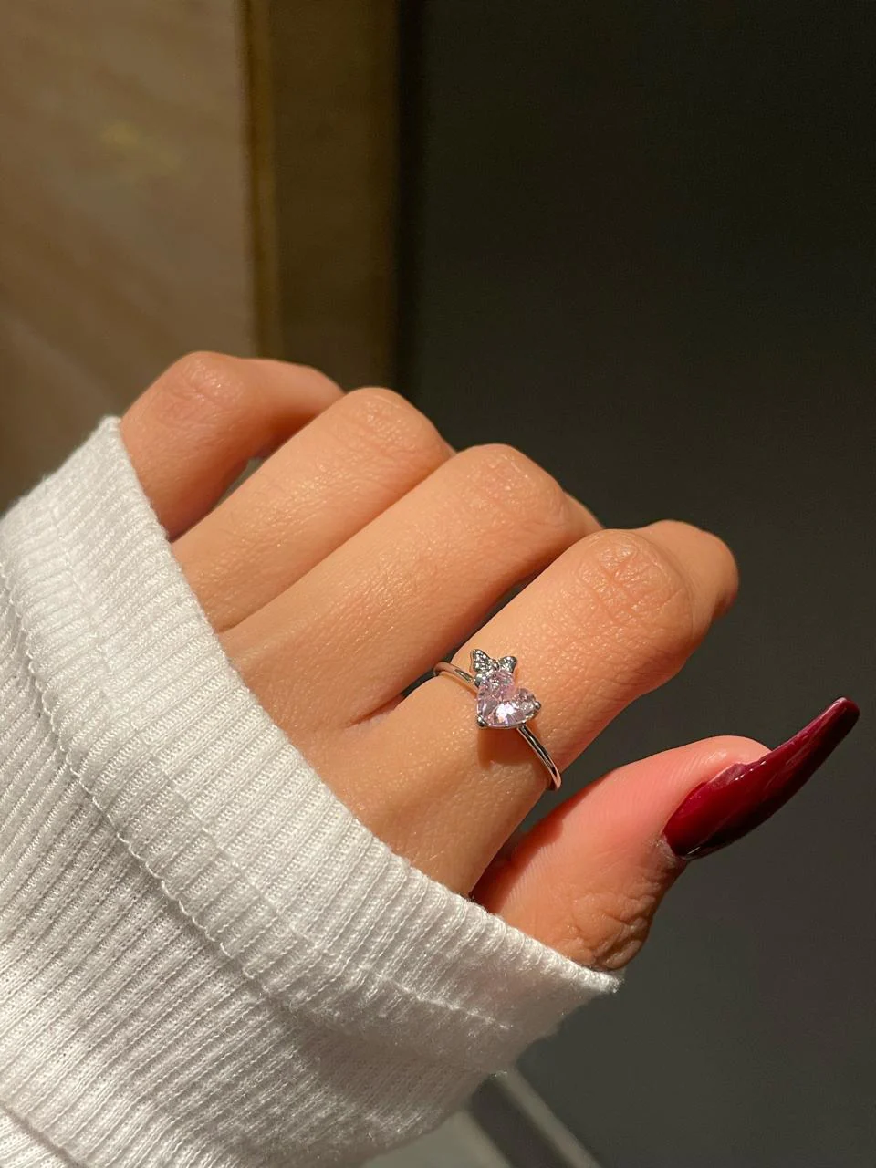 Cute Heart Bow Ring- pink - Image 3