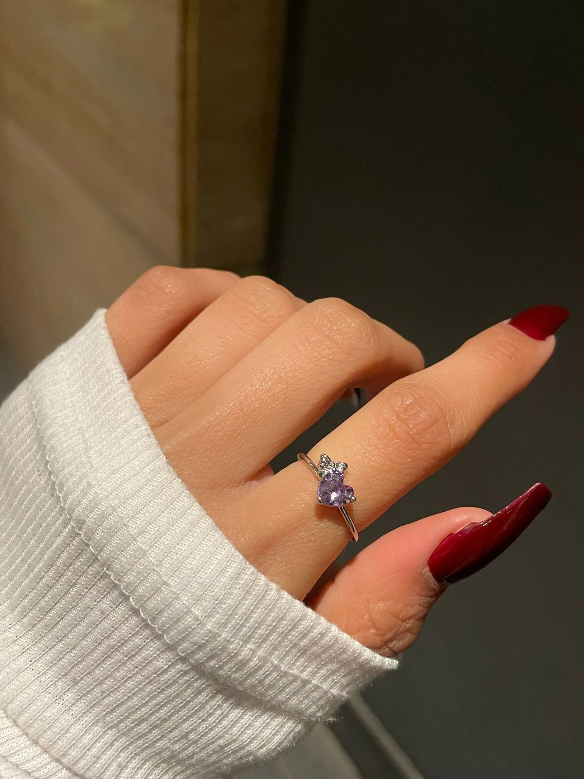 Cute Heart Bow Ring-purple - Image 2