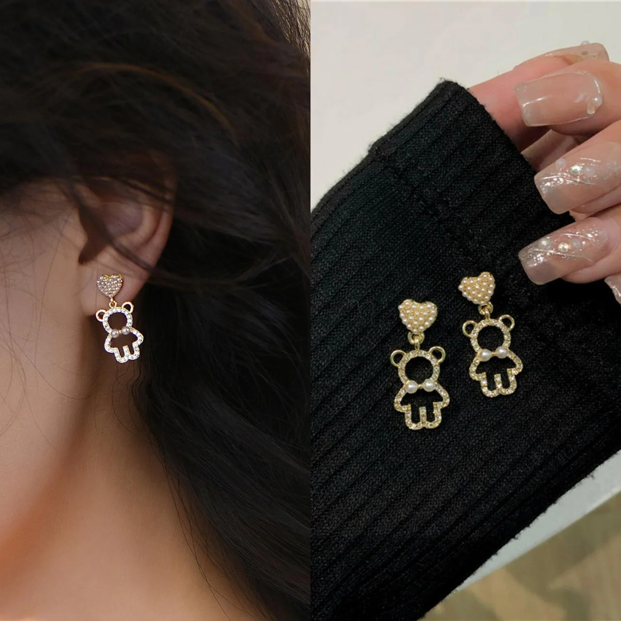 Cute Heart & Teddy Earrings - Image 2