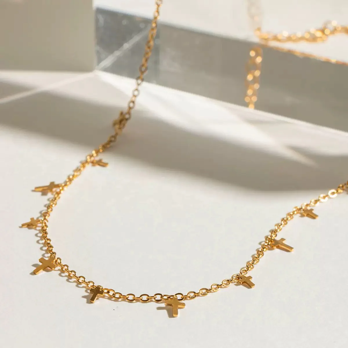 Dainty Cross-drops Minimal Necklace - Image 3