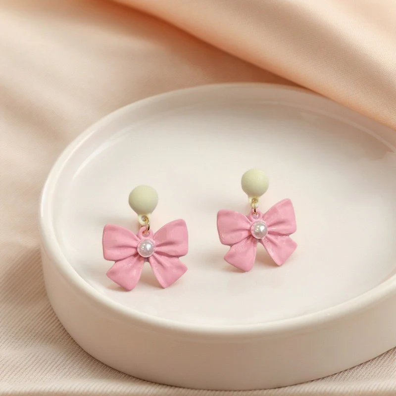 Dainty in Pink! Bow Earrings - Image 2