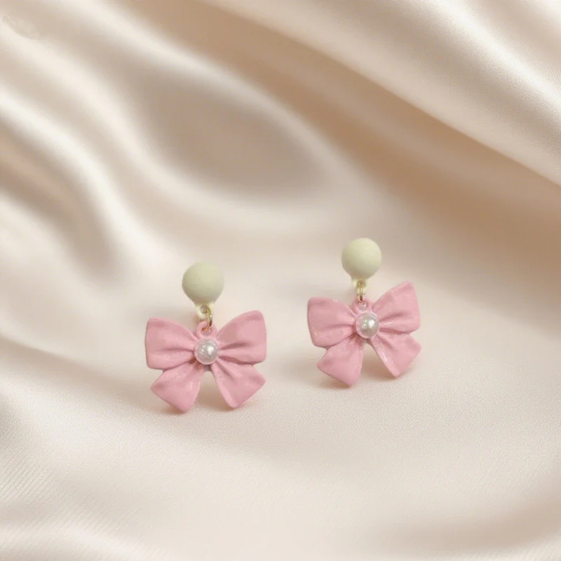 Dainty in Pink! Bow Earrings - Image 3