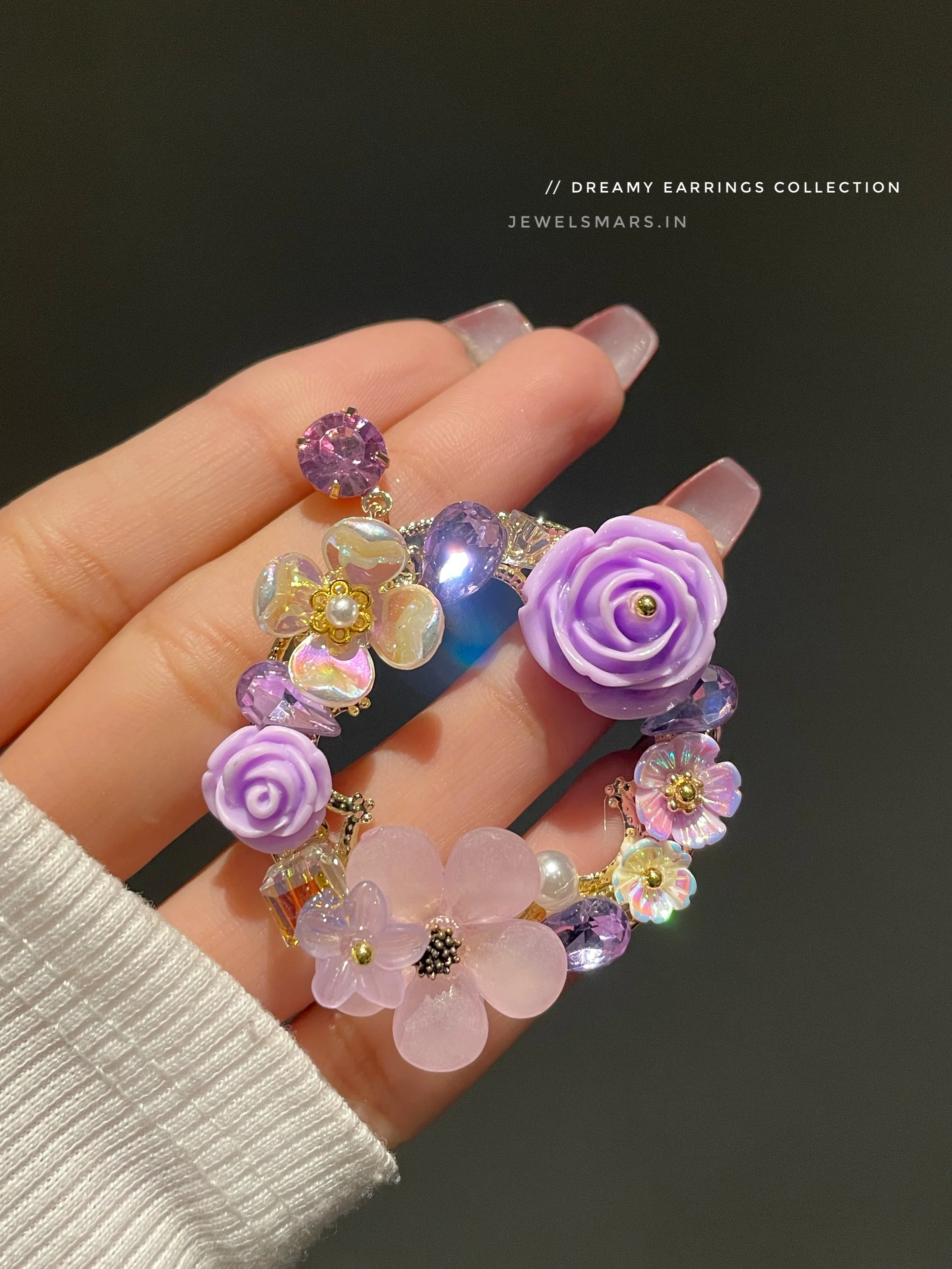 Dreamy Bloom Earrings- purple - Image 3