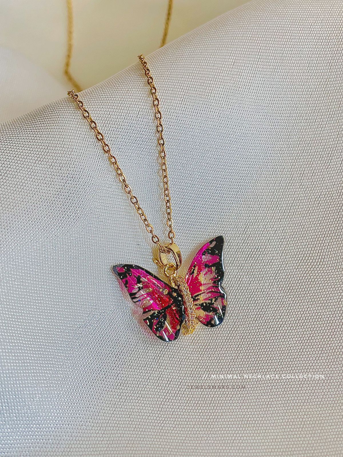 Dreamy Butterfly Necklace- pink - Image 3