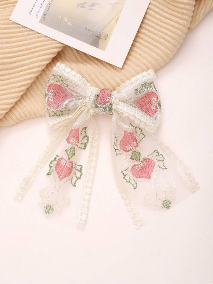Dreamy Hearts Hair Bow- pink - Image 4