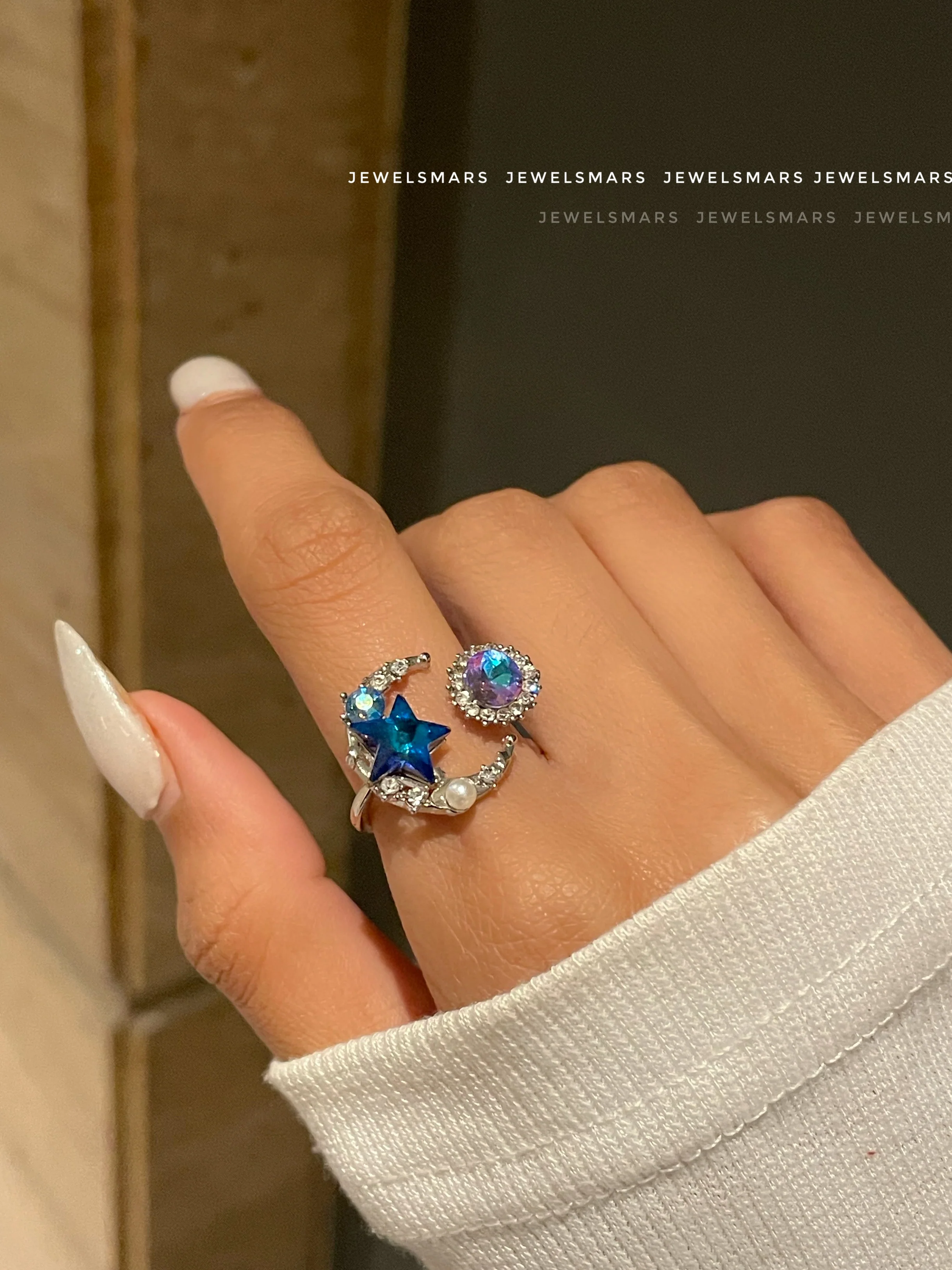 Dreamy Moon Star Ring - blue - Image 3