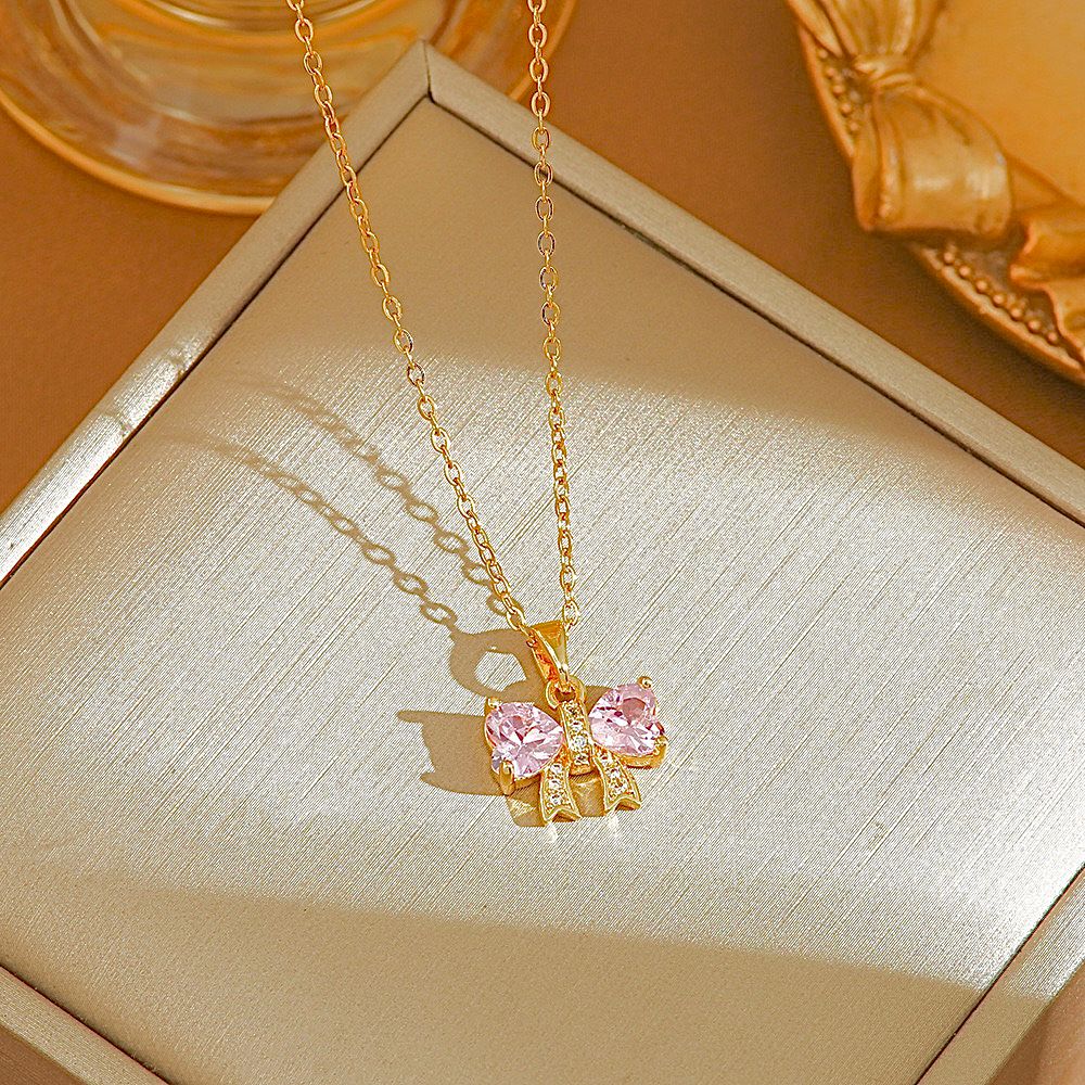 Dreamy Pink Bow Necklace - Image 3
