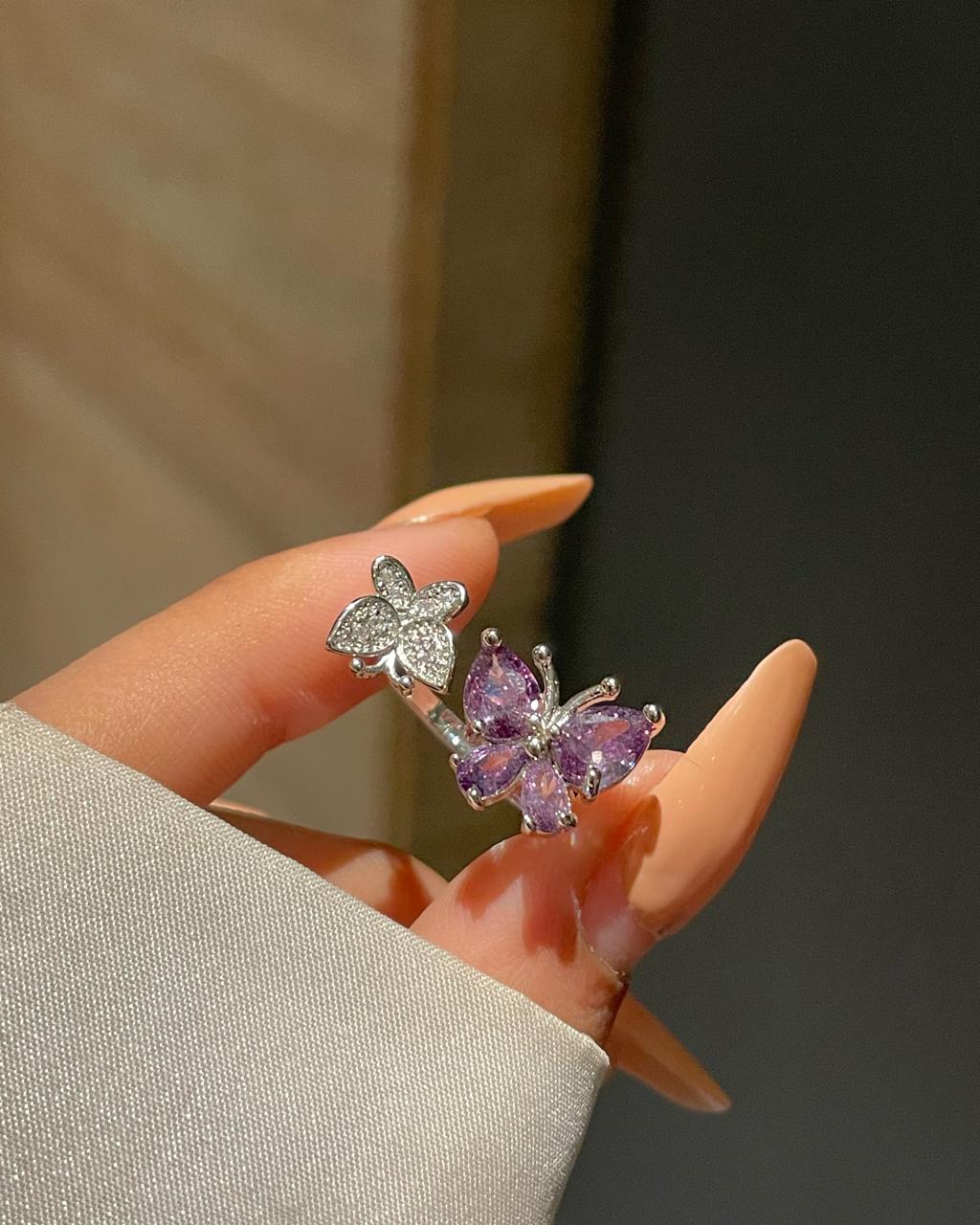 Dual Butterflies Ring- purple - Image 2