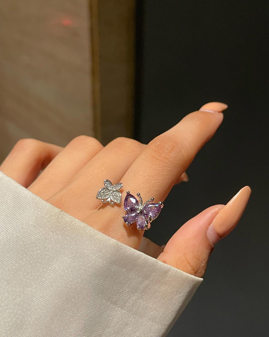 Dual Butterflies Ring- purple - Image 3
