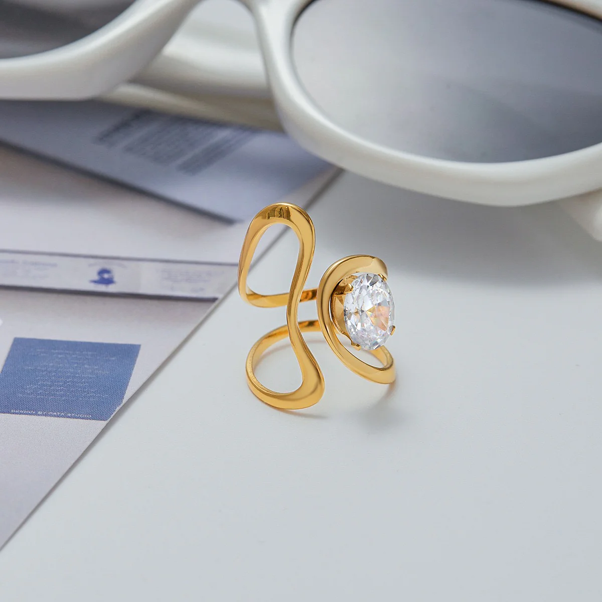 Edgy Abstract Rhinestone Ring